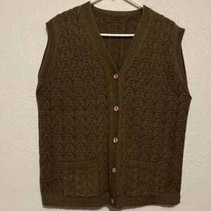 Unbranded Brown Button Up Pocket Grandpa Cardigan Sweater Vest Size M/L